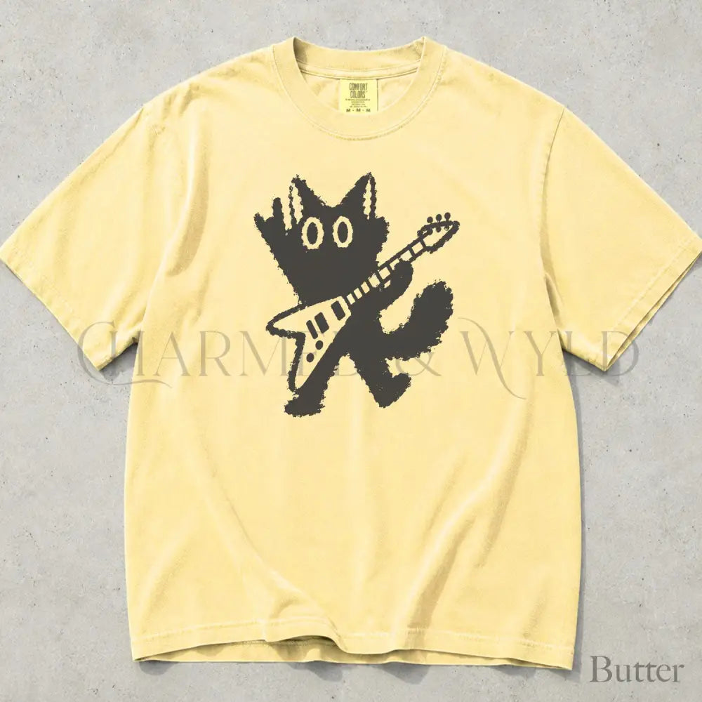 Guitar Rockstar Cat Comfort Colors T-Shirt - Butter / S - T-Shirt