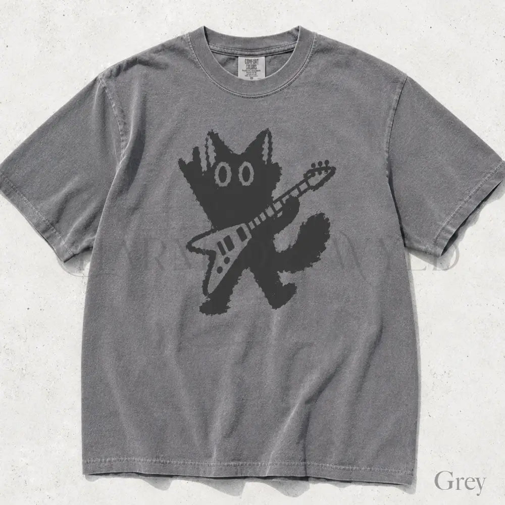 Guitar Rockstar Cat Comfort Colors T-Shirt - Grey / S - T-Shirt