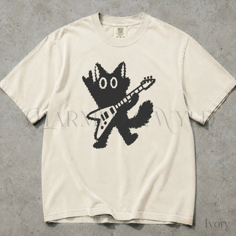Guitar Rockstar Cat Comfort Colors T-Shirt - Ivory / S - T-Shirt