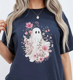 Haunted Pink Flower Garden T-Shirt - Navy / S - T-Shirt