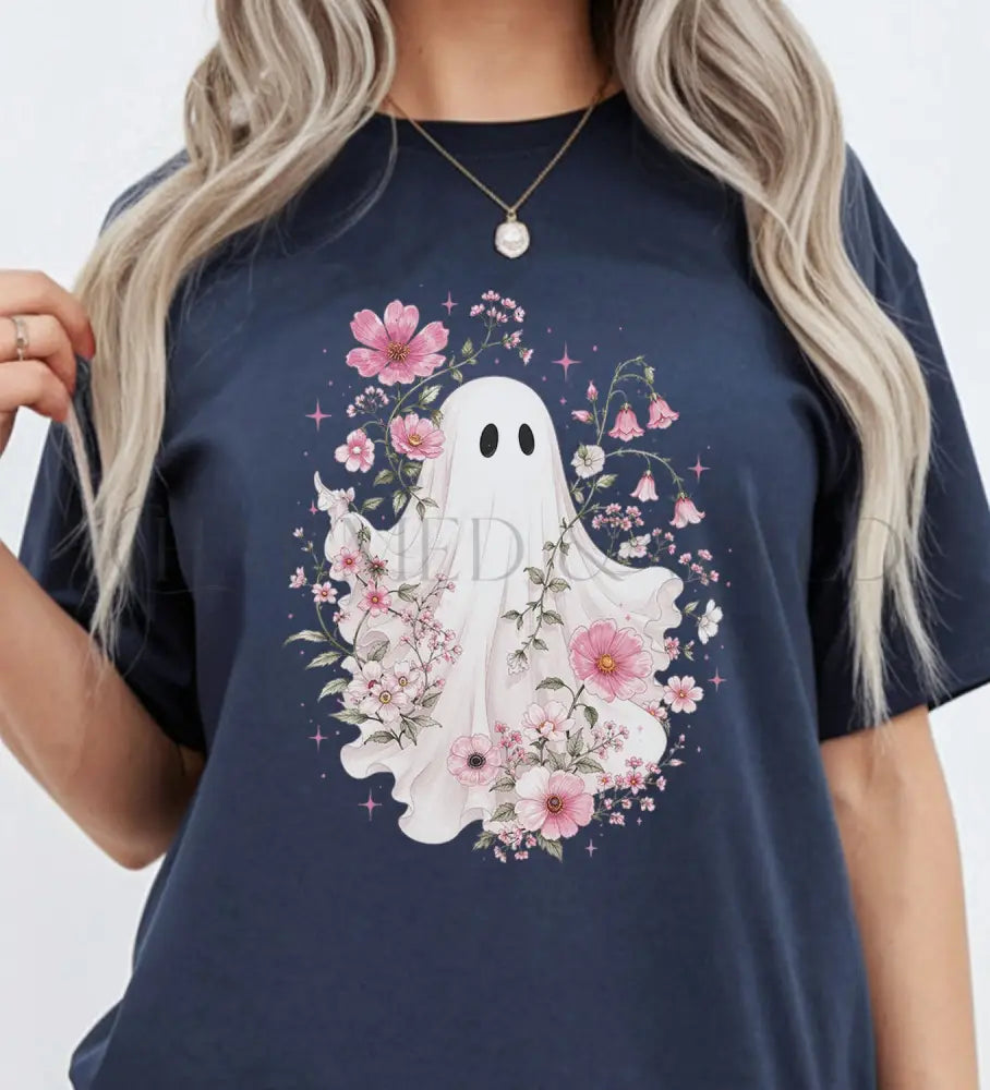 Haunted Pink Flower Garden T-Shirt - Navy / S - T-Shirt