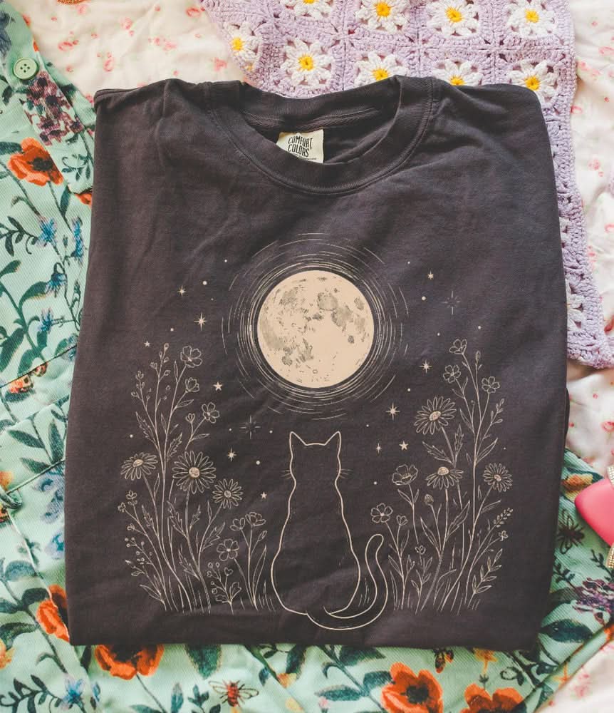Stargazing Cat Moon T-shirt