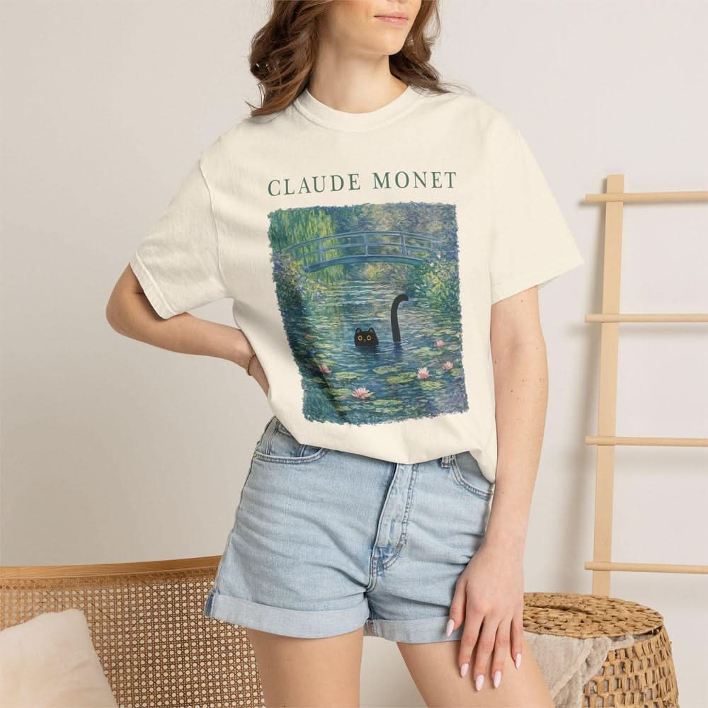 Claude Monet Inspired Black Cat T-shirt