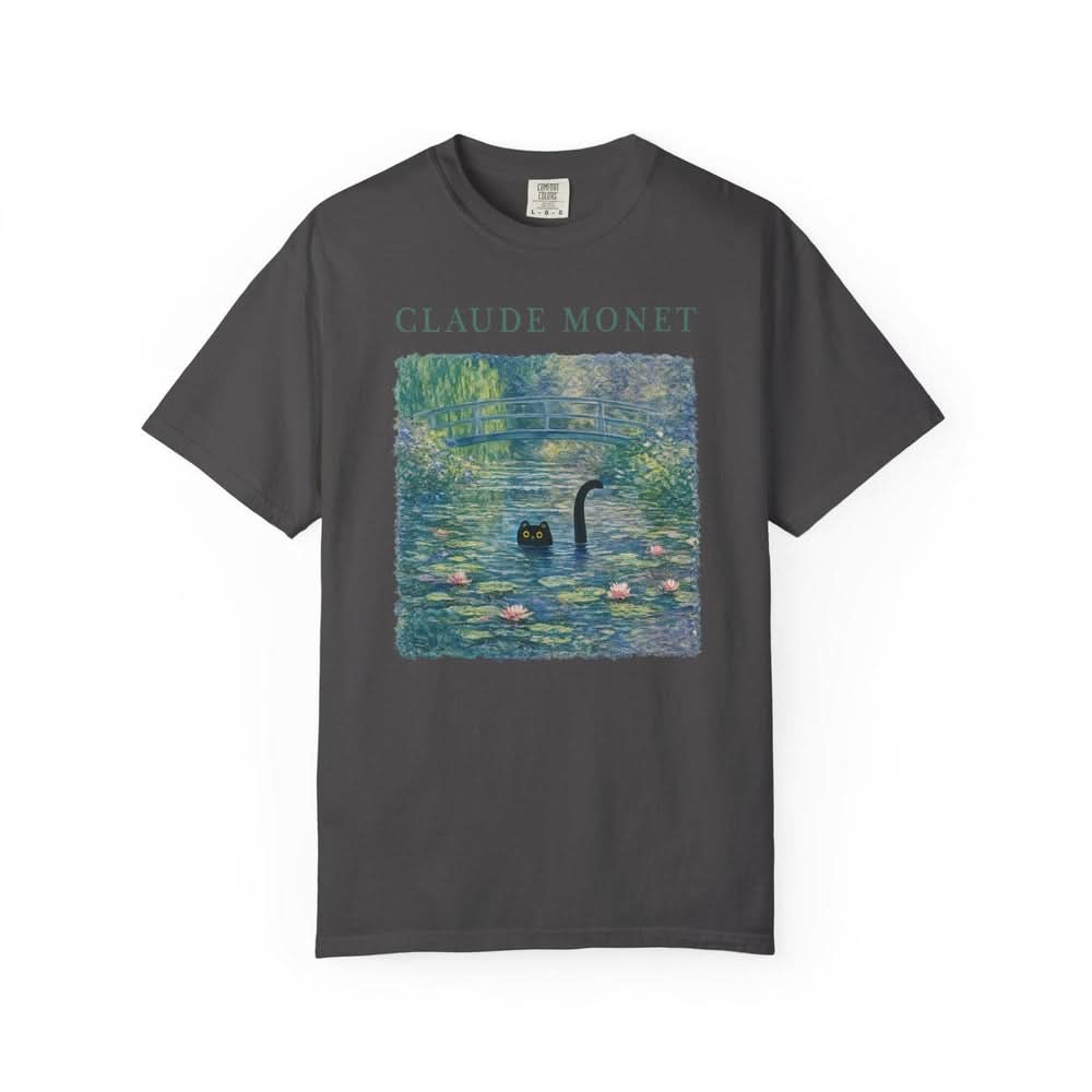 Claude Monet Inspired Black Cat T-shirt