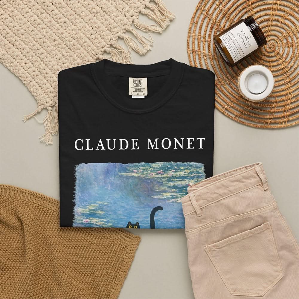 Claude Monet Inspired Black Cat T-shirt