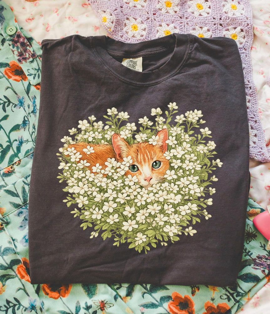Orange Cat Wildflower T-Shirt