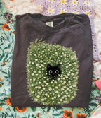 Black Cat Amongst Wildflowers Daisy T-Shirt - Charmed and Wyld