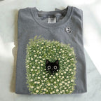 Black Cat Amongst Wildflowers Daisy T-Shirt - Charmed and Wyld