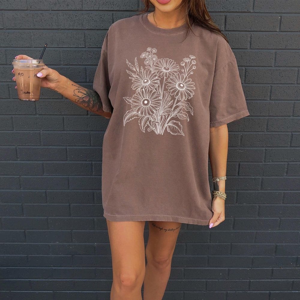 Wildflower Sketch Line Art T-Shirt - Charmed and Wyld