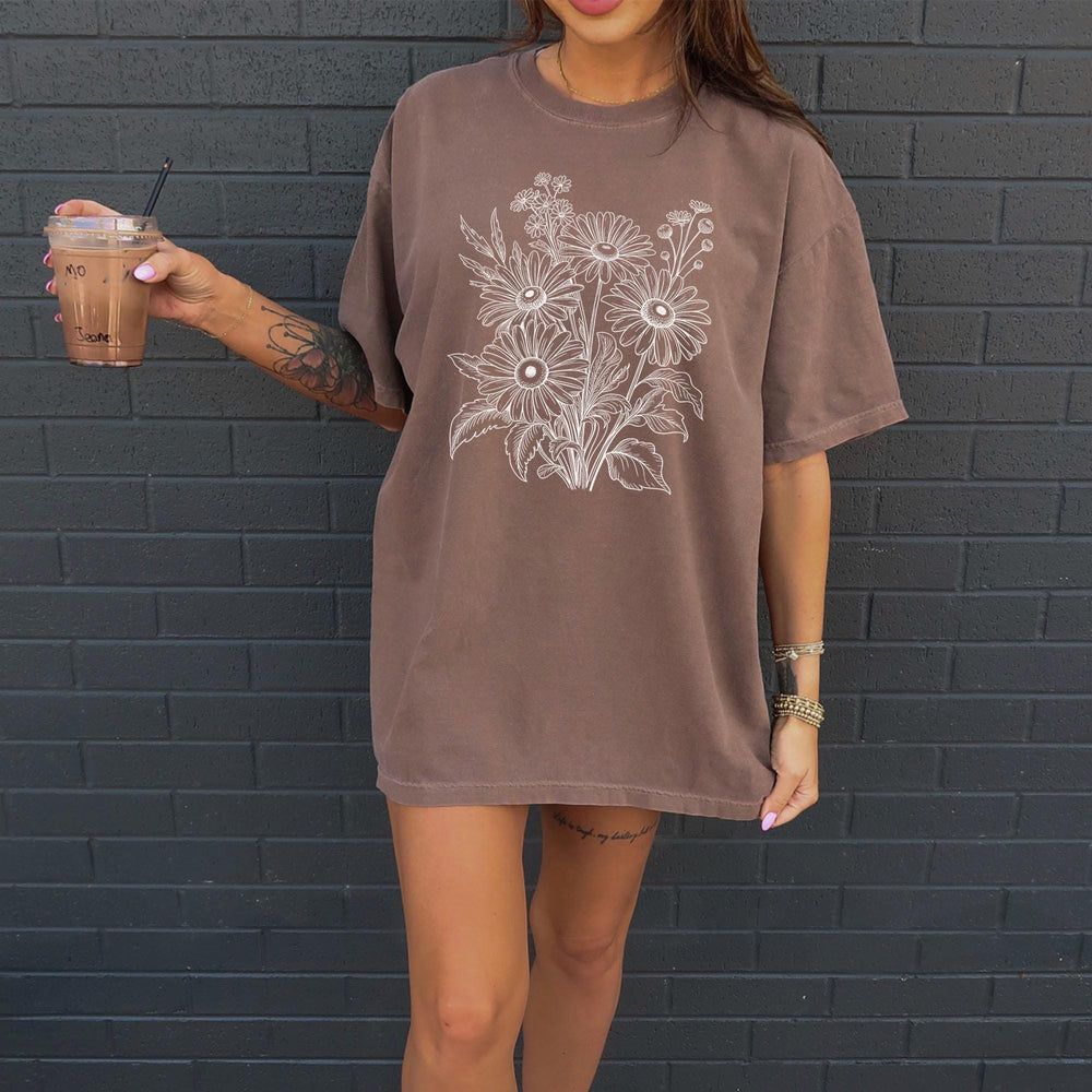 Wildflower Sketch Line Art T-Shirt