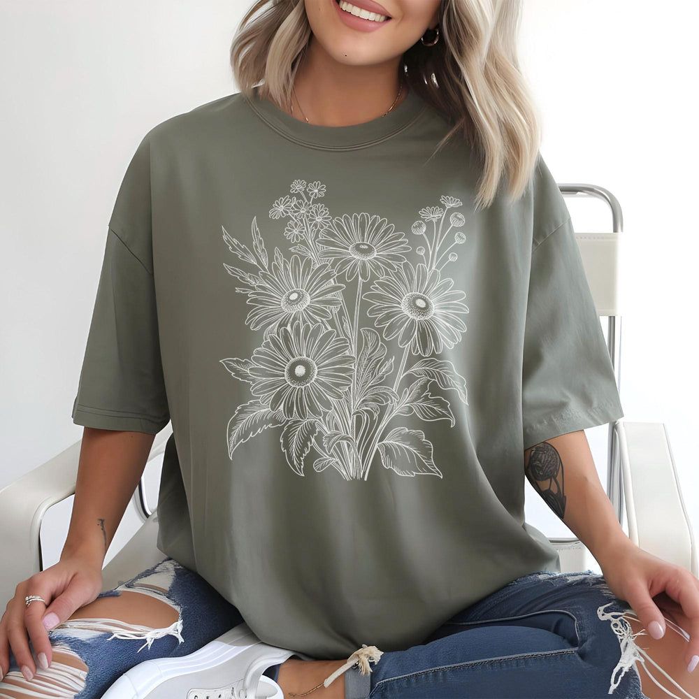 Wildflower Sketch Line Art T-Shirt