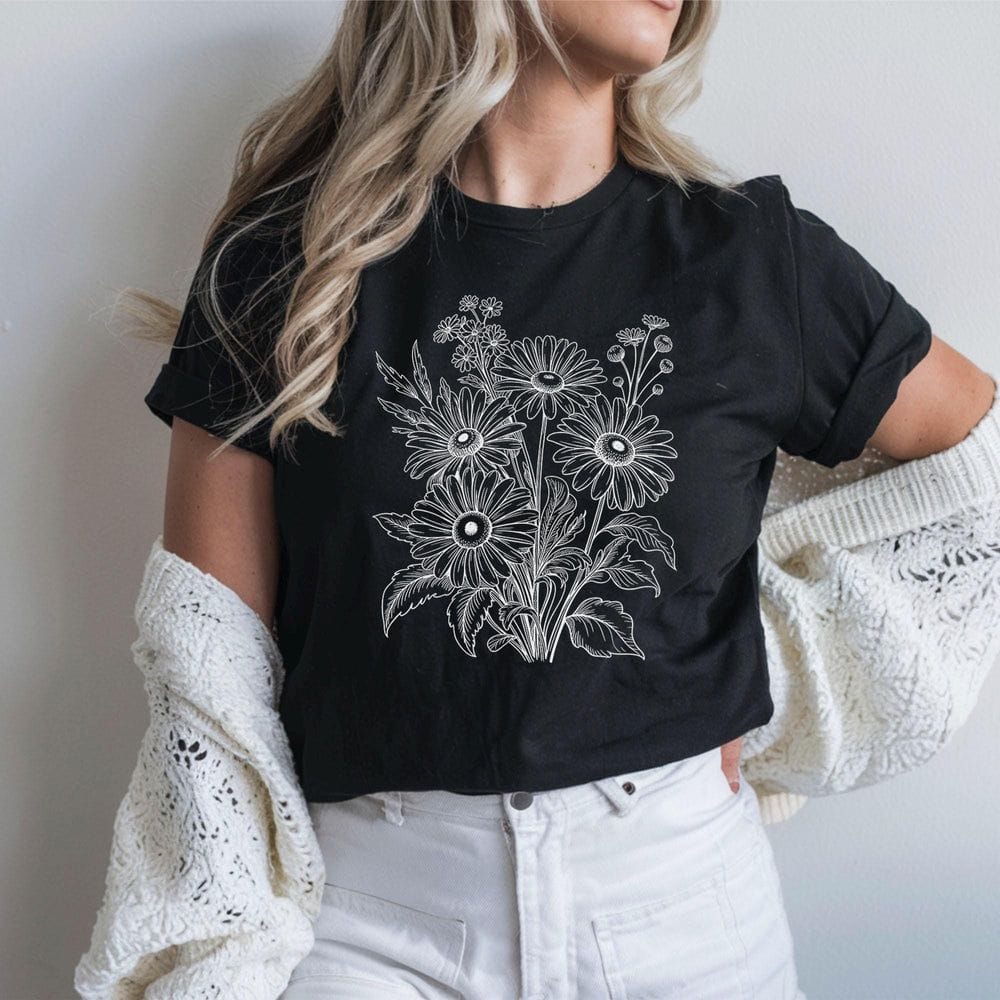 Wildflower Sketch Line Art T-Shirt - Charmed and Wyld