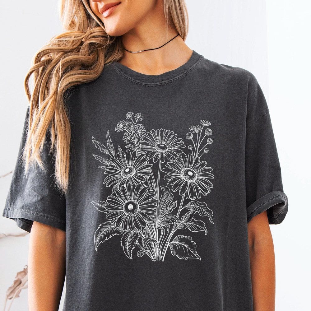 Wildflower Sketch Line Art T-Shirt - Charmed and Wyld