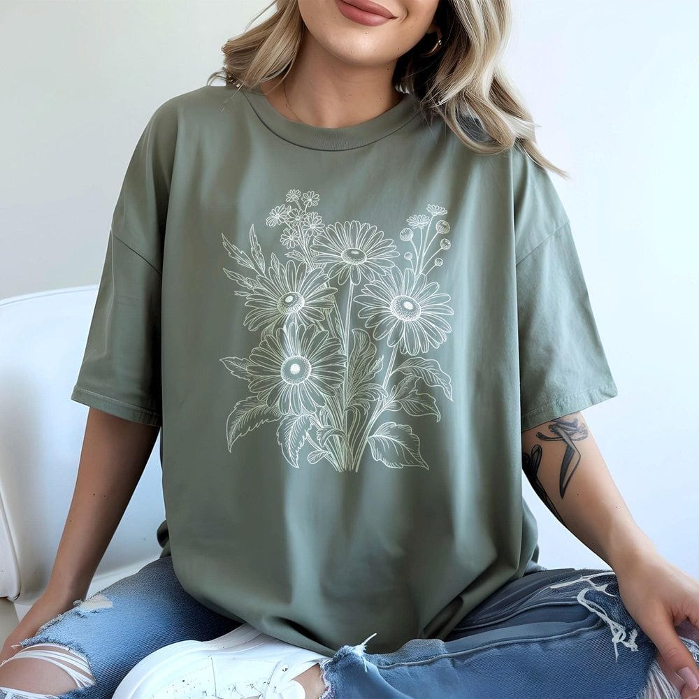 Wildflower Sketch Line Art T-Shirt - Charmed and Wyld