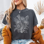 Wildflower Sketch Line Art T-Shirt - Charmed and Wyld