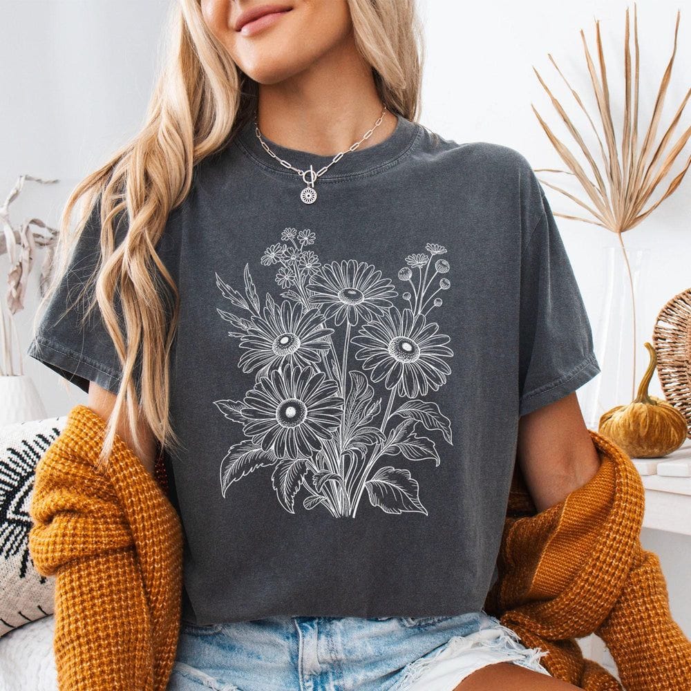 Wildflower Sketch Line Art T-Shirt - Charmed and Wyld