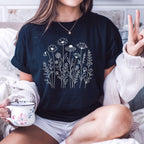 Minimal Wildflower Line Art T-Shirt - Charmed and Wyld