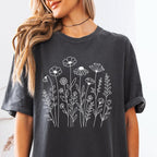 Minimal Wildflower Line Art T-Shirt - Charmed and Wyld