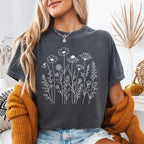 Minimal Wildflower Line Art T-Shirt - Charmed and Wyld