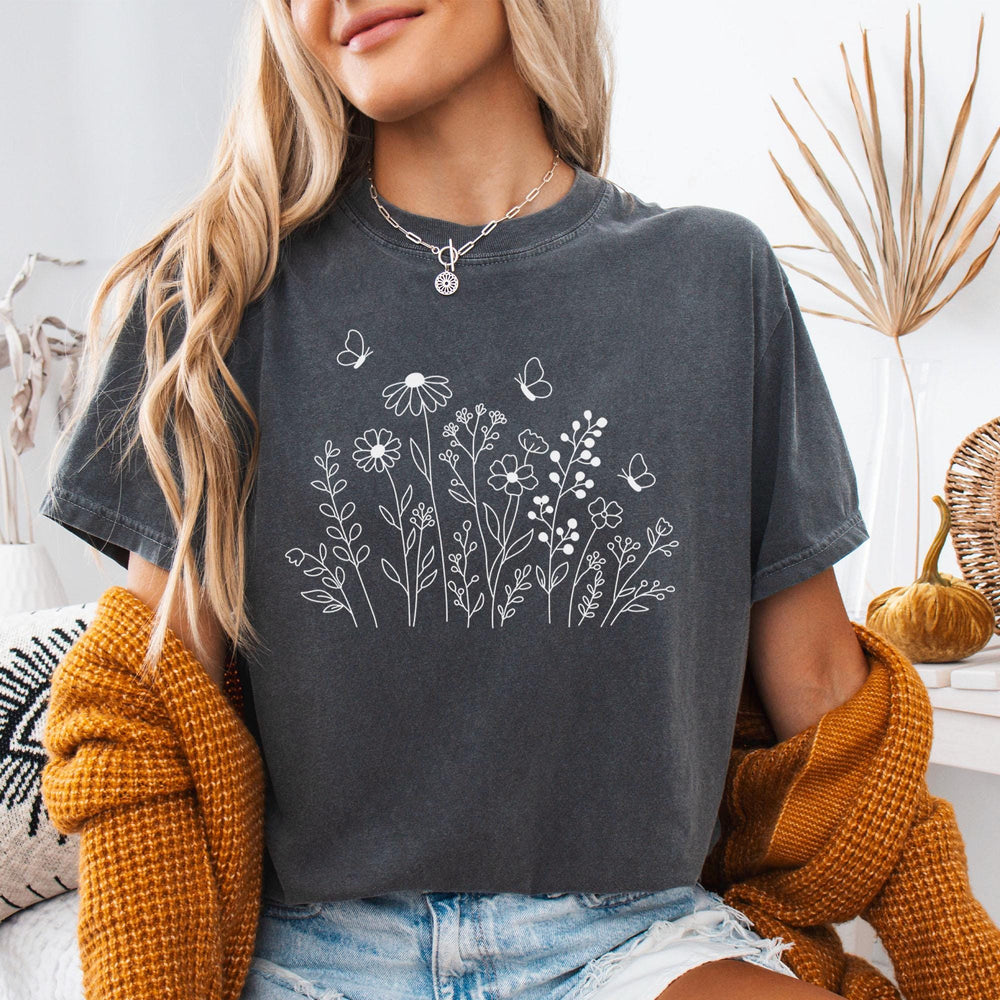 White Wildflower Sketch T-Shirt