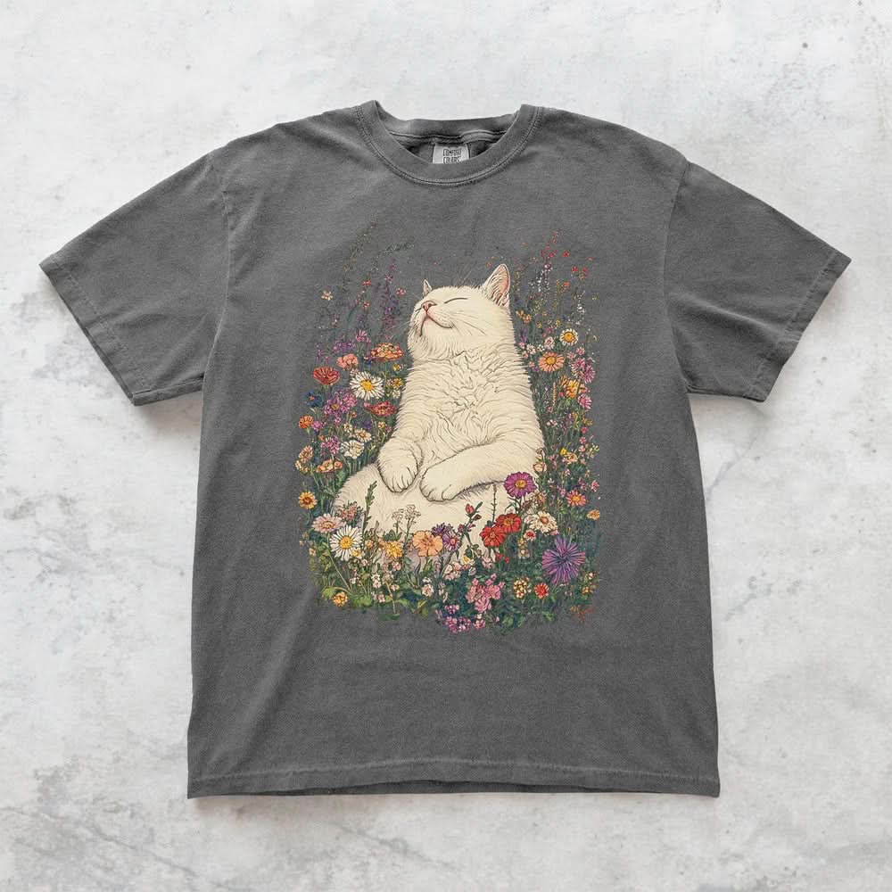 Sleeping Cat Flower T-shirt