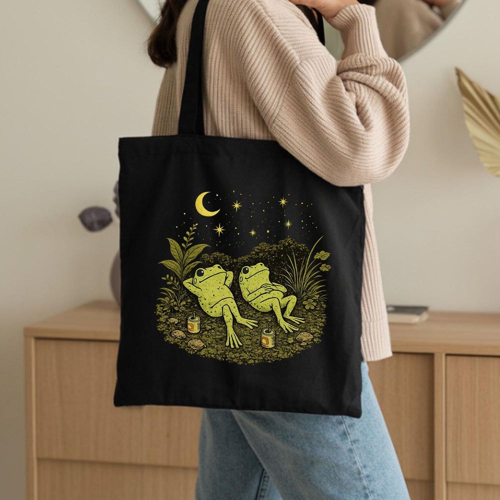 Frog Stargazing Cotton Tote Bag
