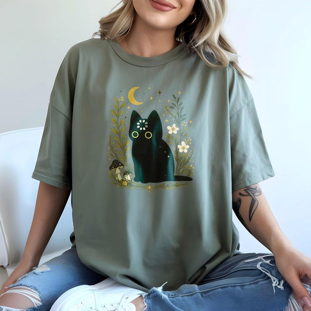 Black Cat Thinking T-Shirt - Charmed and Wyld