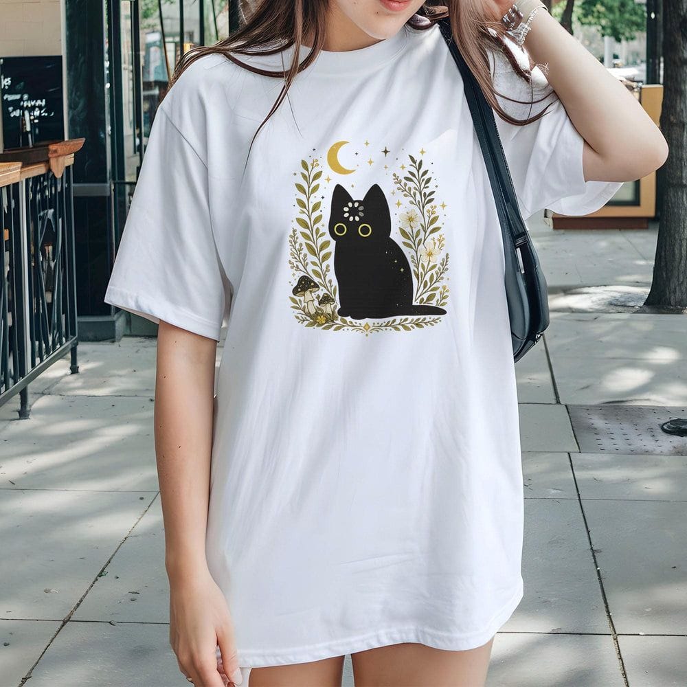 Black Cat Thinking T-Shirt - Charmed and Wyld