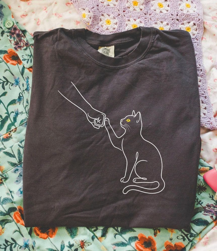 Cat Fist Bump Line Graphic T-Shirt - Charmed and Wyld