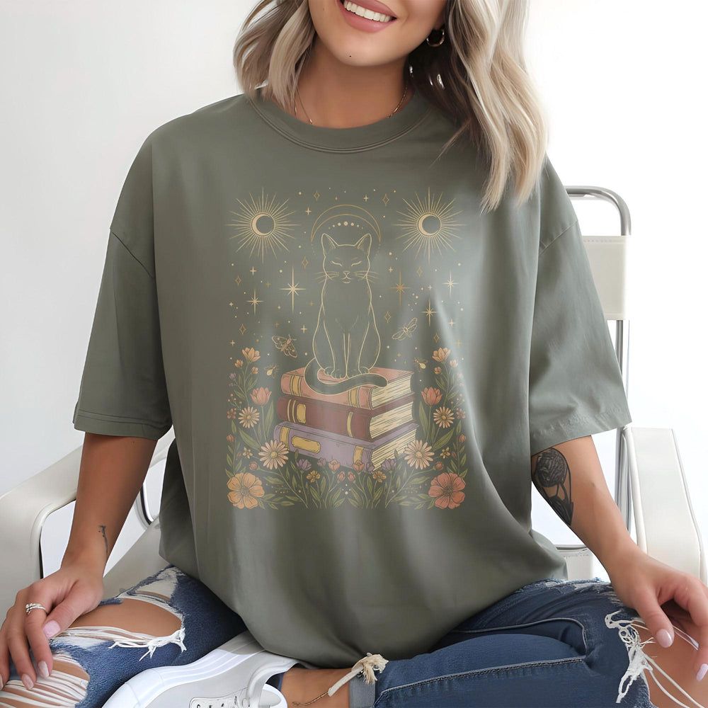 Celestial Cat on Books Tshirt