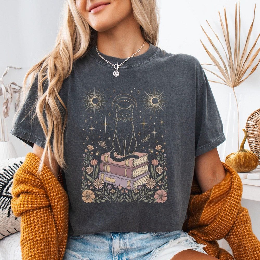 Celestial Cat on Books Tshirt