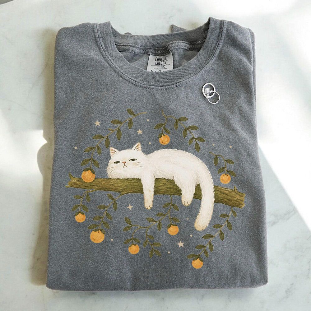 Sleepy White Cat T-Shirt