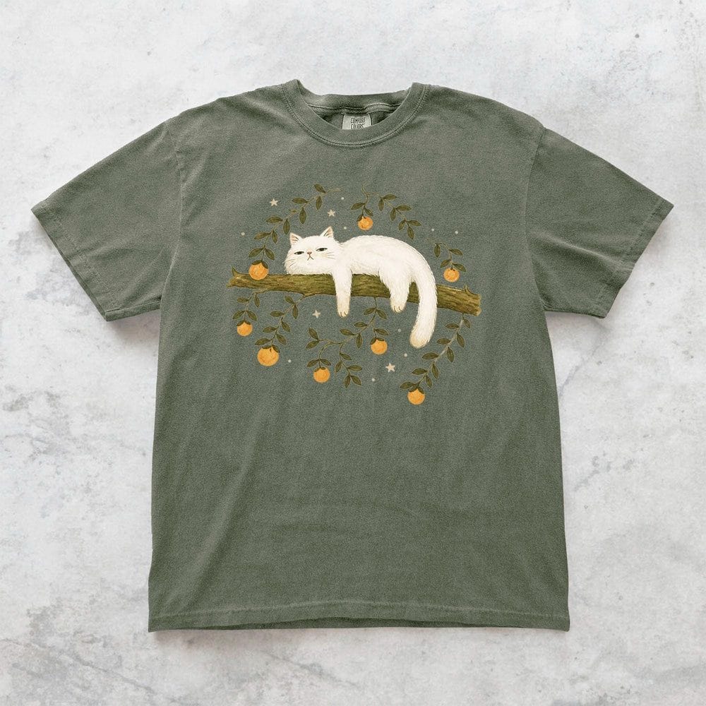 Sleepy White Cat T-Shirt - Charmed and Wyld