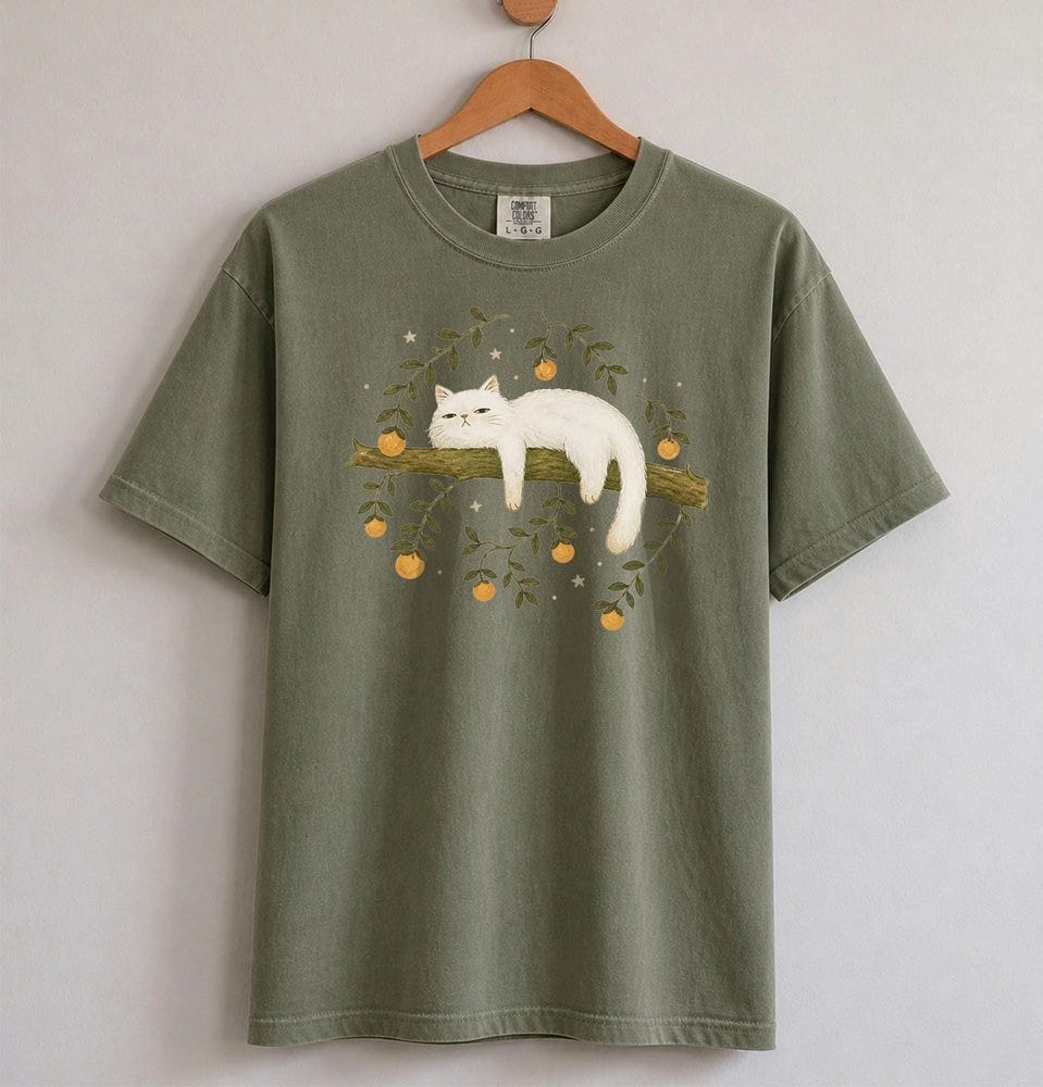 Sleepy White Cat T-Shirt - Charmed and Wyld