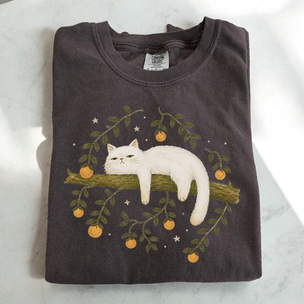 Sleepy White Cat T-Shirt - Charmed and Wyld