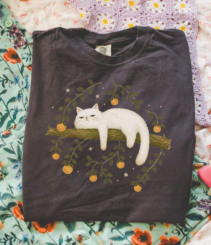 Sleepy White Cat T-Shirt
