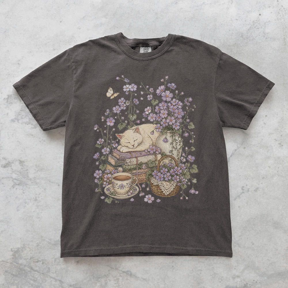 Sleeping Cat Purple Wildflower T-Shirt