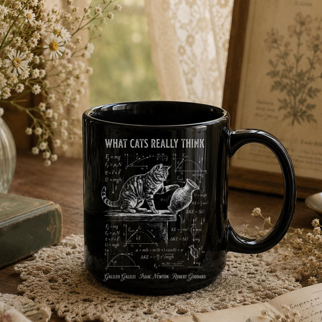 Funny Cat Science Black Ceramic Mug
