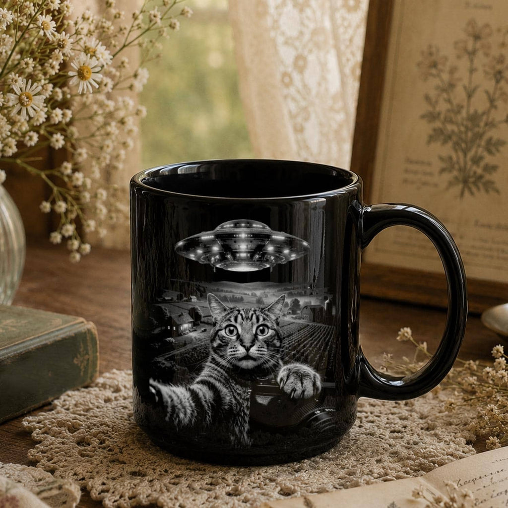 Alien Cat Black Ceramic Mug