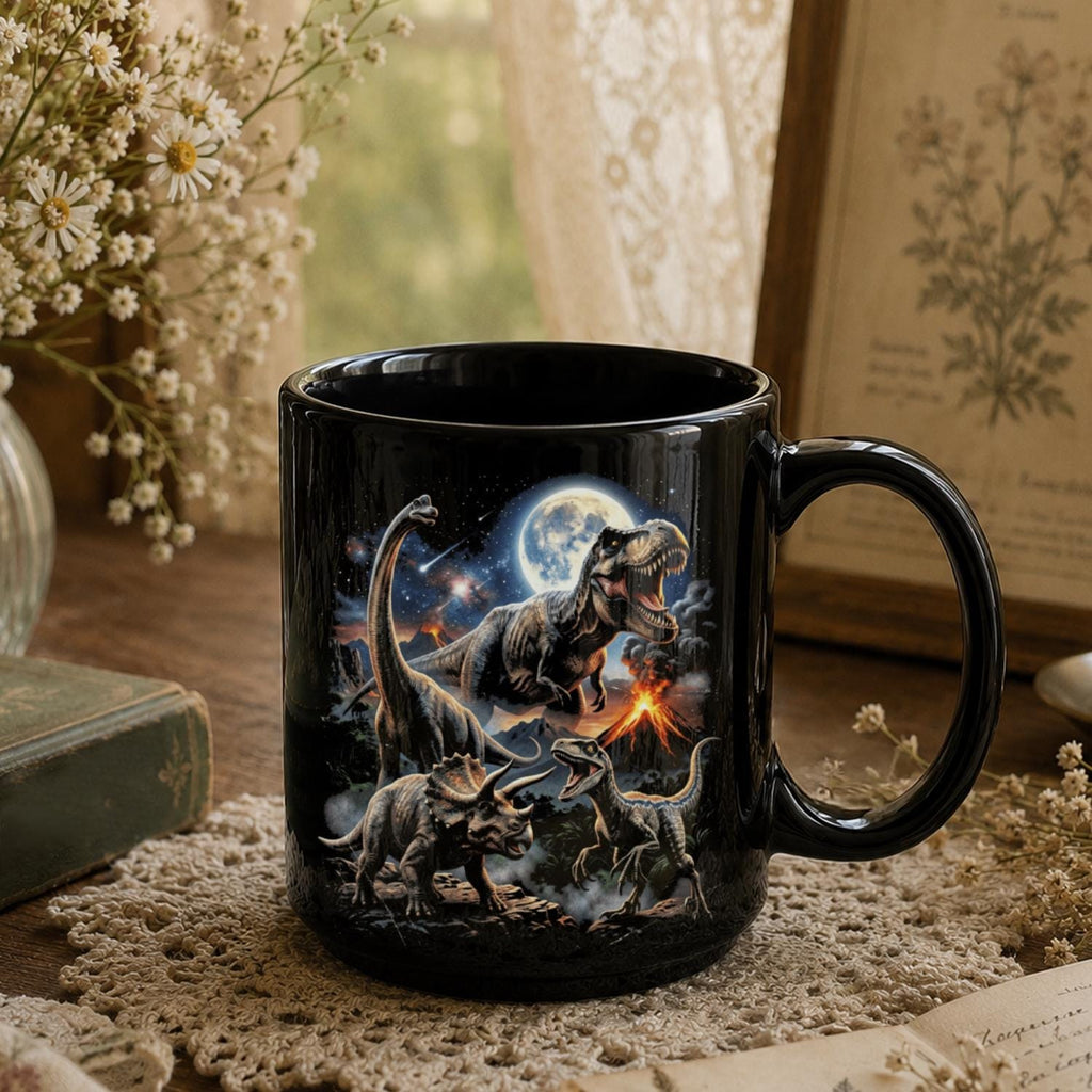 Dinosaur Mug, Jurassic Black Ceramic Mug