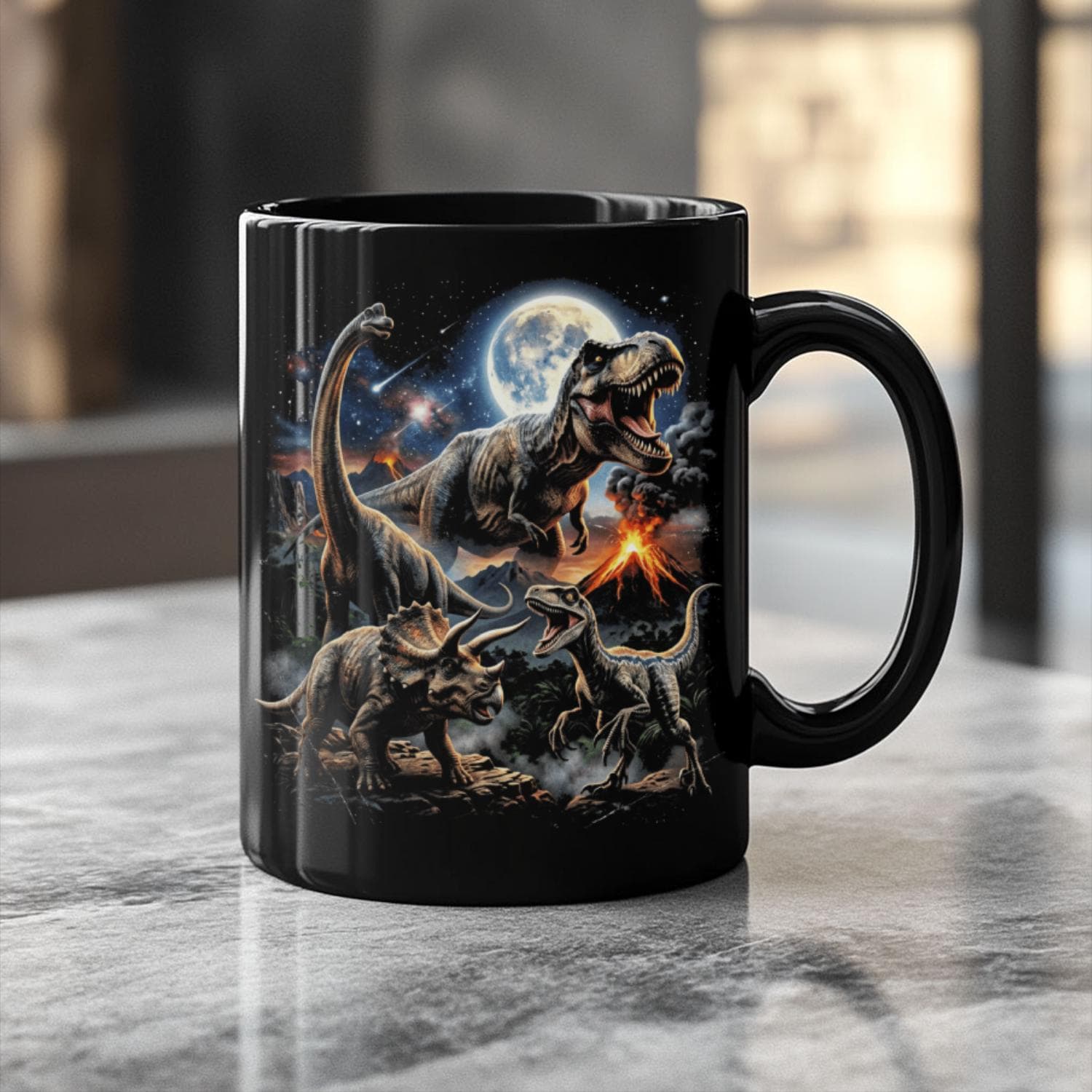 Dinosaur Mug, Jurassic Black Ceramic Mug