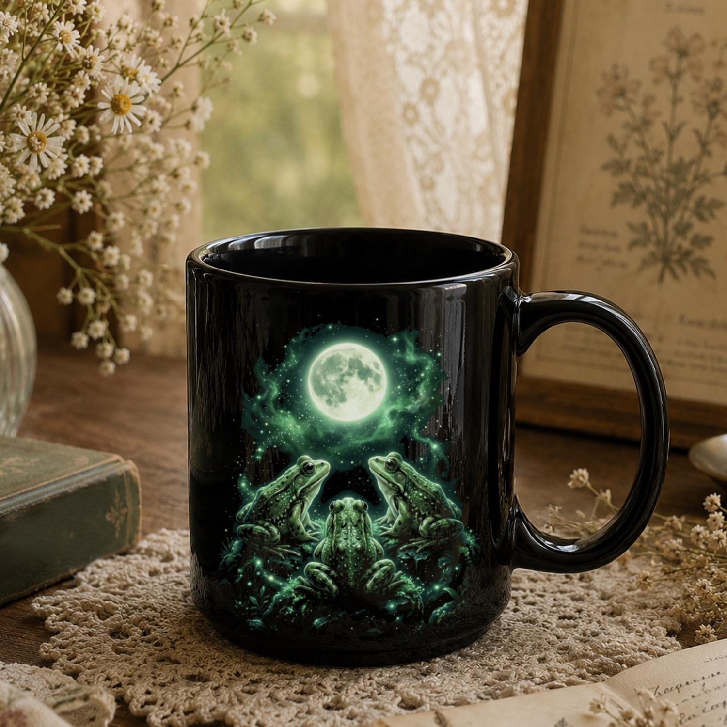 Mystical Frog Black Ceramic Mug
