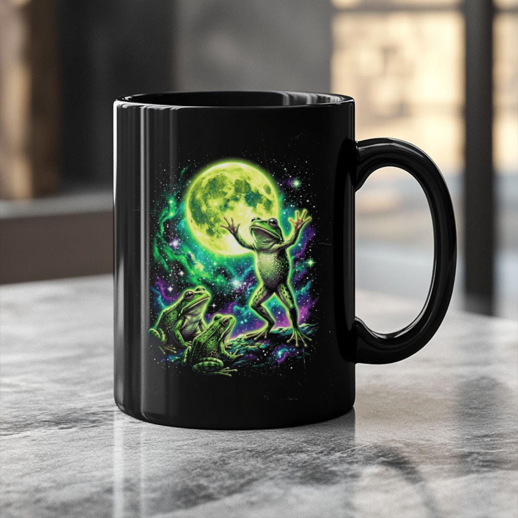 Cosmic Moon Frog Black Ceramic Mug