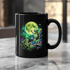 Cosmic Moon Frog Black Ceramic Mug