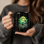 Cosmic Moon Frog Black Ceramic Mug