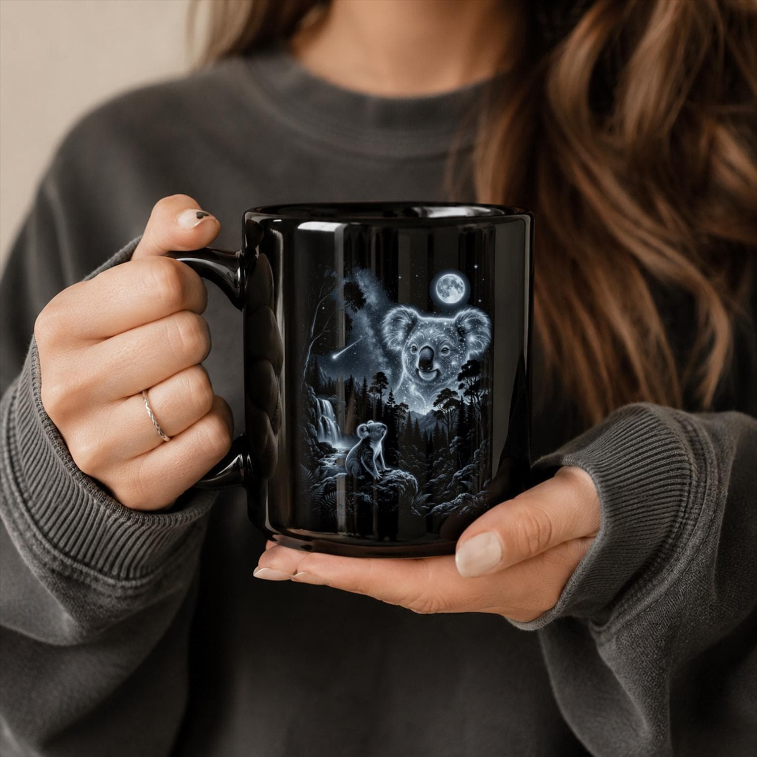 Mystical Koala Black Ceramic Mug