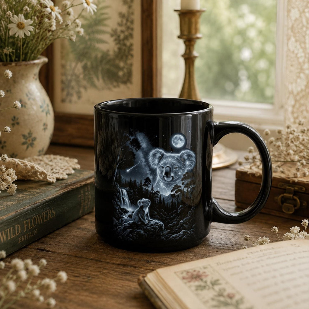 Mystical Koala Black Ceramic Mug