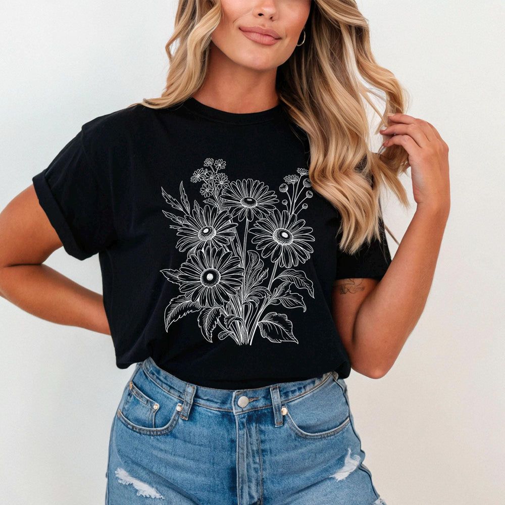 Wildflower Sketch Line Art T-Shirt