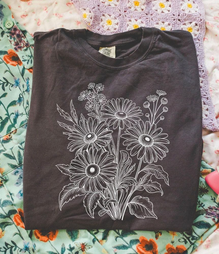 Wildflower Sketch Line Art T-Shirt - Charmed and Wyld