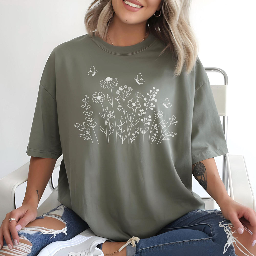 White Wildflower Sketch T-Shirt